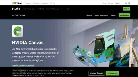 Nvidia Canvas - Use AI to turn simple brushstrokes into realistic landscape images - AI tool for Graphic Design